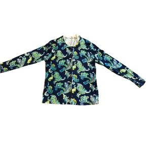 Charter Club Woman Large Blue Paisley  Cardigan Sweater Long Sleeve Gold Buttons